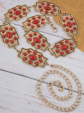 Gold-Tone Red Statement Link Belt
